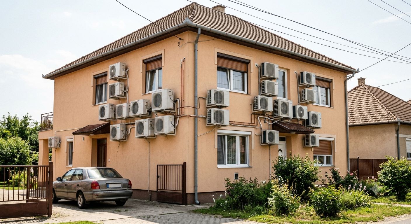 Megkértem a Geminit, hogy készítsen nekem egy klímák által elrondított családi házat. Így sikerült. :D